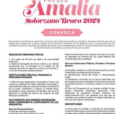 IMMUJERIS, invita a activistas a postularse a la Presea “Amalia Solórzano Bravo”