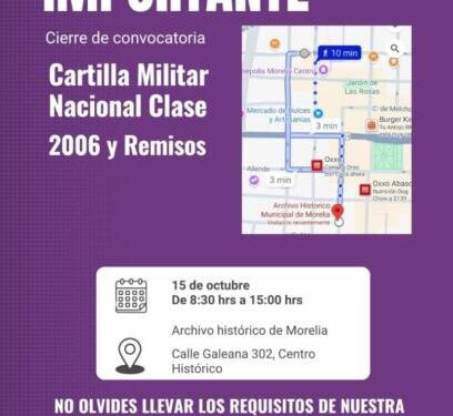 Hoy martes, último día para tramitar Cartilla Militar Clase 2006 y Remisos
