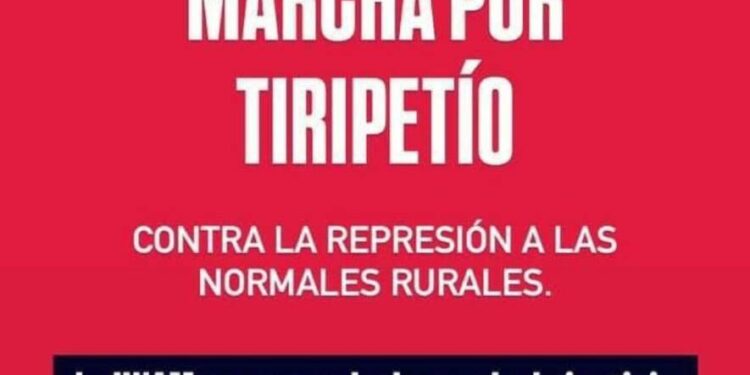 Gran marcha por Tiripetío y contra la represión a las Normales Rurales