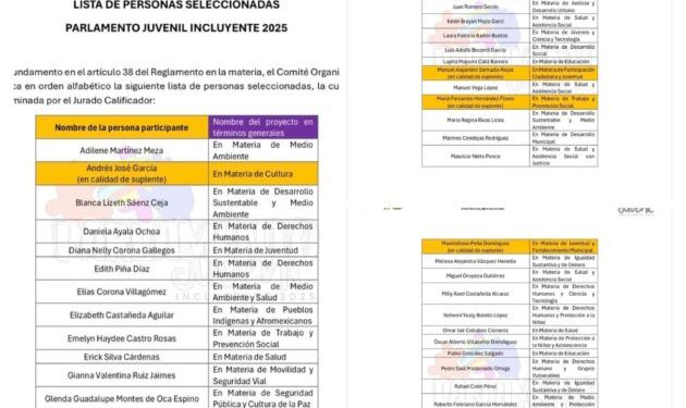 Grecia Aguilar da a conocer lista de seleccionados del Parlamento Juvenil Incluyente 2025